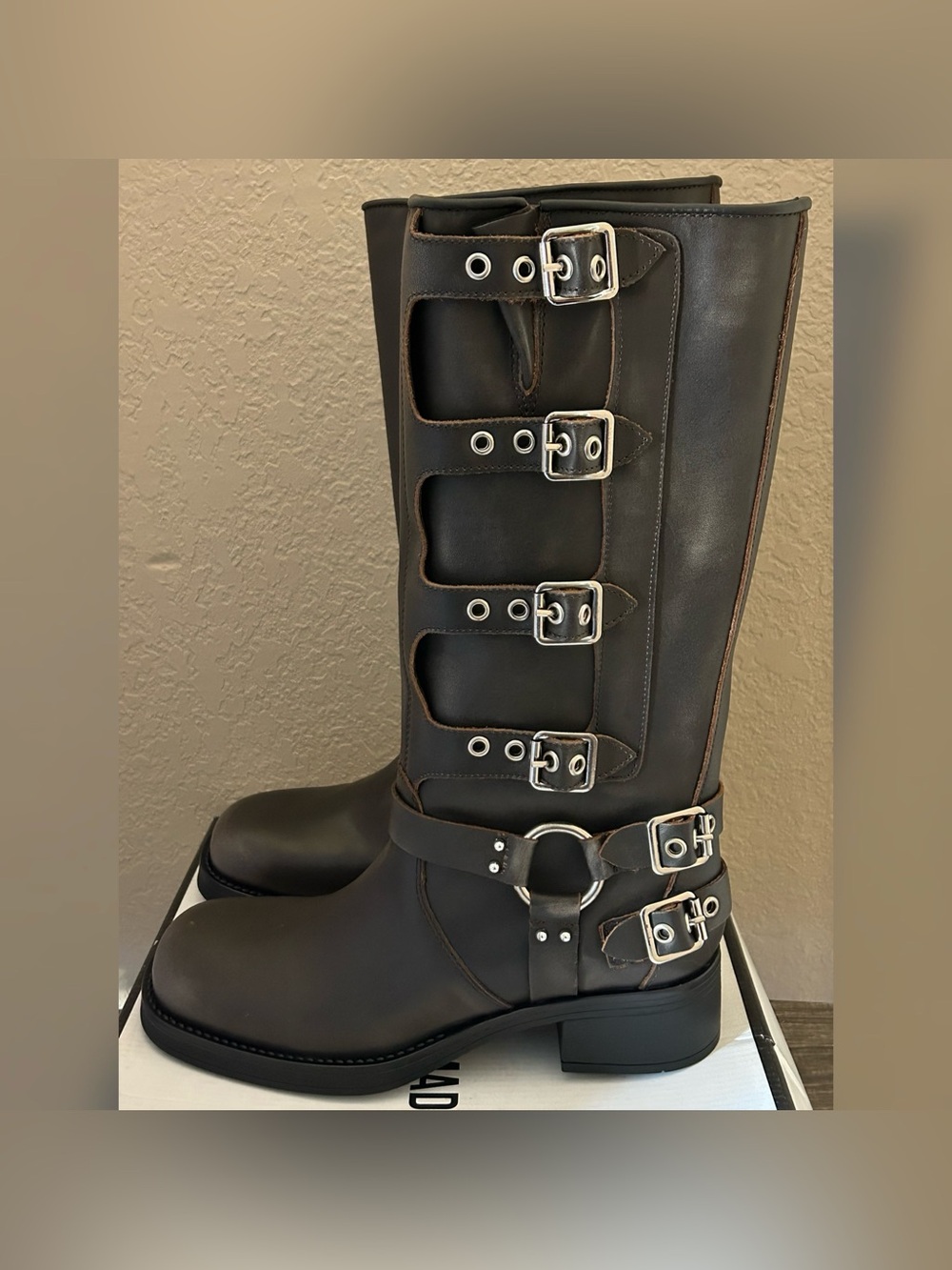Steve Madden Women's Rocky Brown Distressed Leather Boots- Size 11